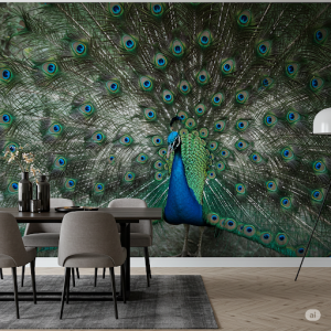 A colourful wallpaper mural instantly elevates a dining room.