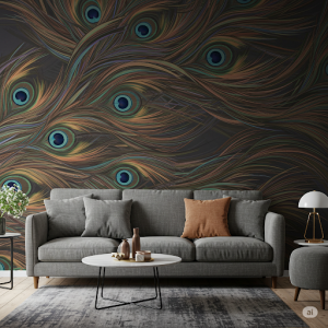Abstract Feather Flow Wallpaper Mural. Swirling, fluid lines and colors inspired by feather patterns