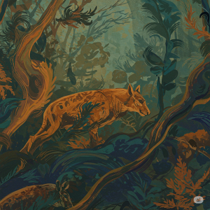 Abstract Impressions Wallpaper Mural. Hint at animals and forest elements with abstract shapes and colors, letting the viewer interpret.