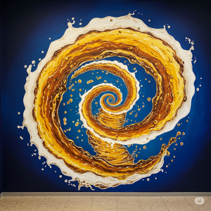 Abstract Liquid Pour Bar Wallpaper Mural. A dynamic and visually striking mural depicting a swirling vortex of vibrant beer. The 3D effect gives the impression that the beer is in constant motion,