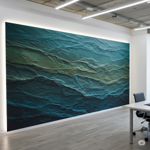 Abstract Textured Landscape Wallpaper Mural on the Office Wall.