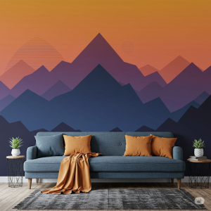Abstracted mountain shapes in a geometric style wallpaper mural.