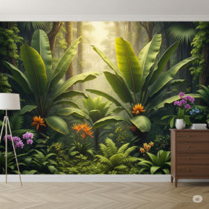Banana leaves tropical forest wallpaper mural