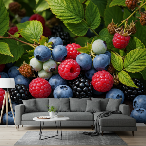 Berries of all kinds (blueberries, raspberries, blackberries) wallpaper mural