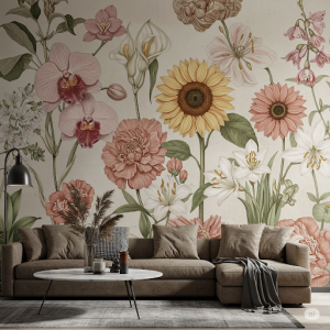 Botanical Illustration, large-scale flowers for a natural vibe indoor murals.