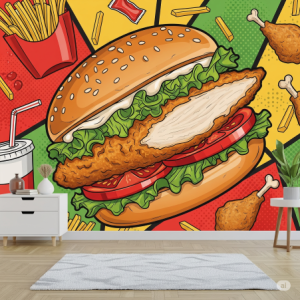 Breaded chicken breast Sandwich Fast Food Restaurant Wallpaper Mural