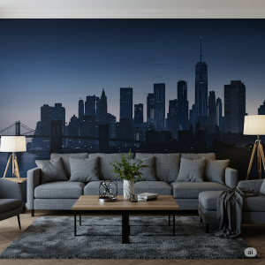 Cityscape Silhouette Living room mural.