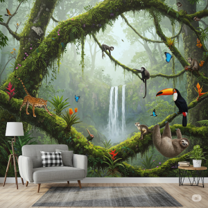 Cloud Forest and Animals, Nature Mural Painting.