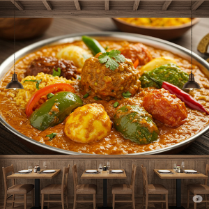 Colorful curry brimming with vegetables and rich sauces mural. 