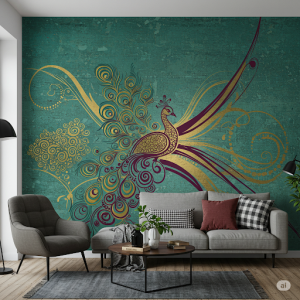 Contemporary Mehndi Wallpaper Mural with a Twist. Incorporating modern elements of traditional Mehndi designs. 