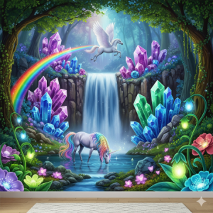 Crystal Waterfall and Rainbow Wallpaper