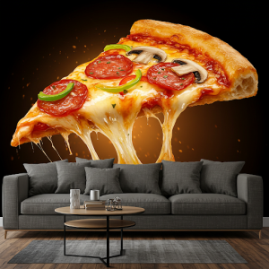 Deliciously melty pizza slice with visible toppings wallpaper mural