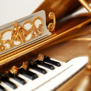 Detailed elegant close-up of a classic grand piano mural
