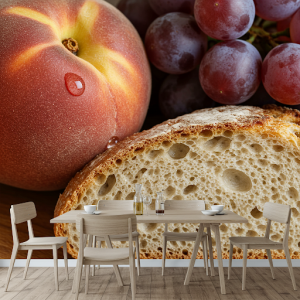 Dining room textured mural resembling natural food surfaces