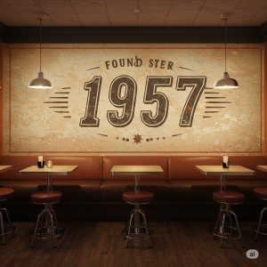 Dive Bar Wallpaper Mural. A large, aged-looking mural stating the bar's founding year with some simple design.