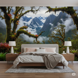 Dramatic Cloud Forest Peaks Bedroom Wallpaper Mural