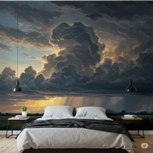 Dramatic Storm Clouds Bedroom mural painting.