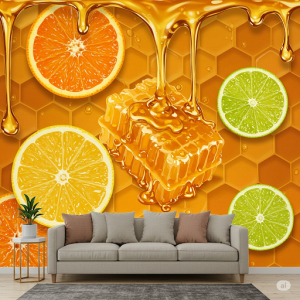 Dripping Honeycomb & Citrus Restaurant Wallpaper Mural.