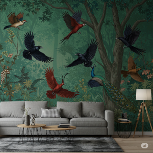 Elegant wild birds wallpaper mural.