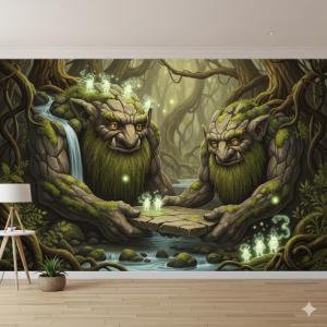 Enchanted Forest Friendly Trolls and Guardians Wallpaper