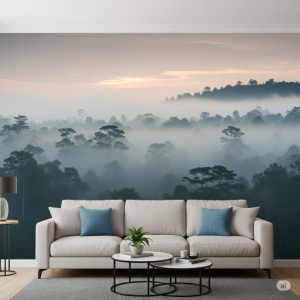 Enchanted Morning Fog Living Room Wallpaper Mural