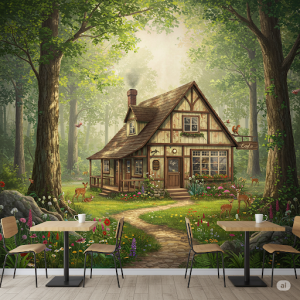 Evoking a sense of tranquillity with a woodland landscape cafe mural.