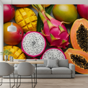 Exotic fruits wallpaper mural.