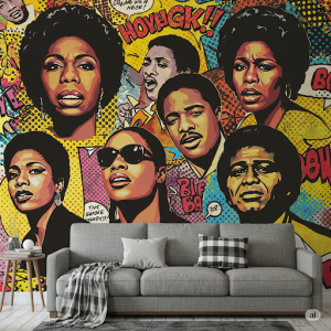 Famous Black Musicians Pop Art Portraits Wallpaper Mural. Iconic figures with a pop art twist.