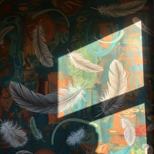 Feather Rain Wallpaper Mural. Loose feathers gracefully falling or scattered across the mural.