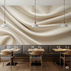 Folded Fabric Effect Restaurant Wallpaper Mural. A mural that appears like a giant piece of fabric has been artfully folded and pressed onto the wall. 