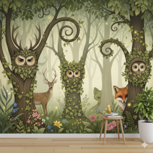 Forest Wallpaper with Hidden Animals