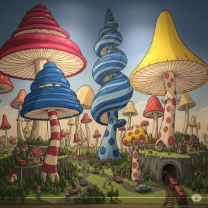 Forest of Giant Mushrooms Child's Room Wallpaper