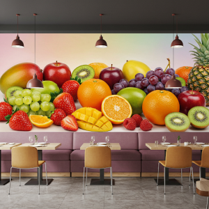 Fruits wallpaper mural in a restaurant.
