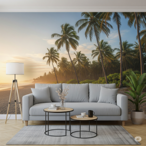 Gentle Swaying Palms at sunrise, living room wallpaper mural