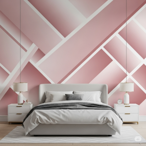 Geometric Blush Bedroom Wallpaper Mural. 