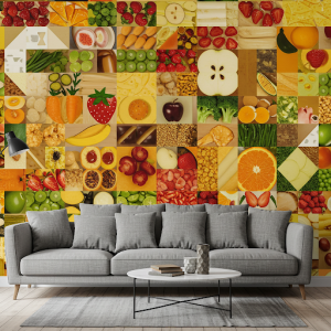 Geometric patterns incorporating food shapes wallpaper mural