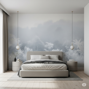 Ghostly White-on-Grey Mist Bedroom Wallpaper