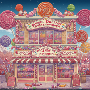Giant lollipops and candies retail shop mural.