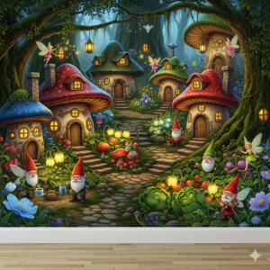Gnome and Fairy Village Wallpaper