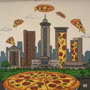 Hand-Drawn Nairobi Skyline with Pizza Accents