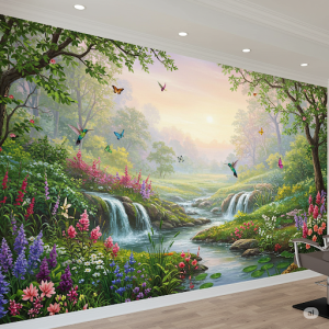 Harmony in Nature Beauty Salon Wall Painting. Various elements coexist peacefully.