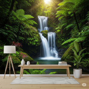 Hidden Waterfall Oasis Tropical Forest Wallpaper