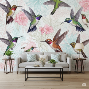 Hummingbird Haven, Living Room Wallpaper. 
