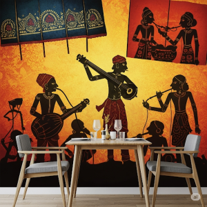 Indian Restaurant Shadow Puppetry Silhouettes Wallpaper for Walls.