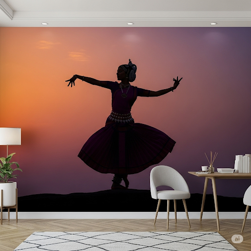 Indian dance silhouette Indian dance studio wallpaper mural.
