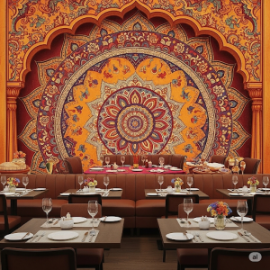 Indian restaurant mandala wallpaper mural.