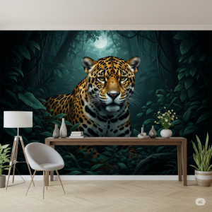 Jaguar's Gaze in Moonlit Jungle Wallpaper