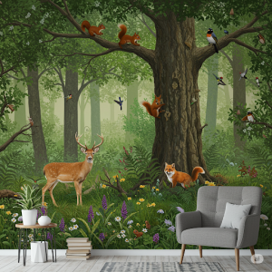 Layered Forest Scene Wallpaper Mural.