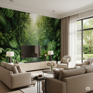 Living Room Leaves & Foliage Tropical Forest Wallpaper Mural.