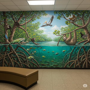 Mangrove Forest and Animal Nature Mural Painting.